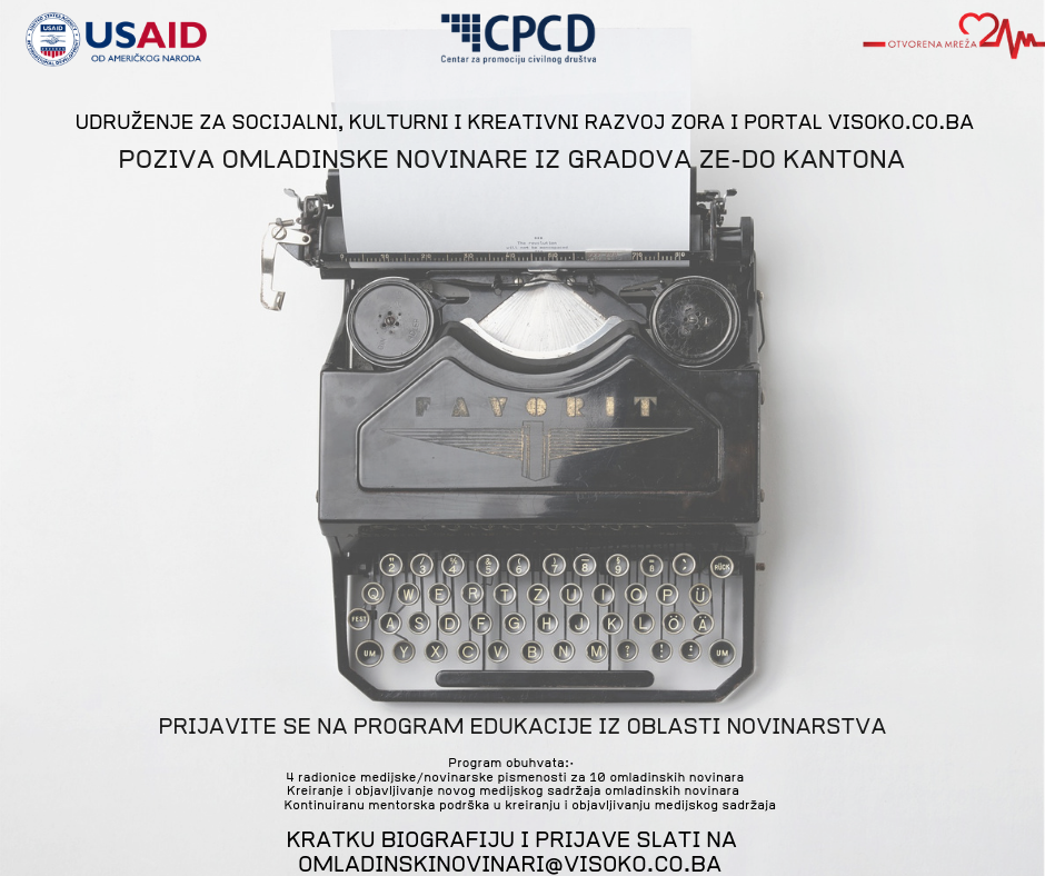 UG “Zora” i Visoko.co.ba pozivaju: Besplatna edukacija za mlade novinare – od učenika do profesionalaca