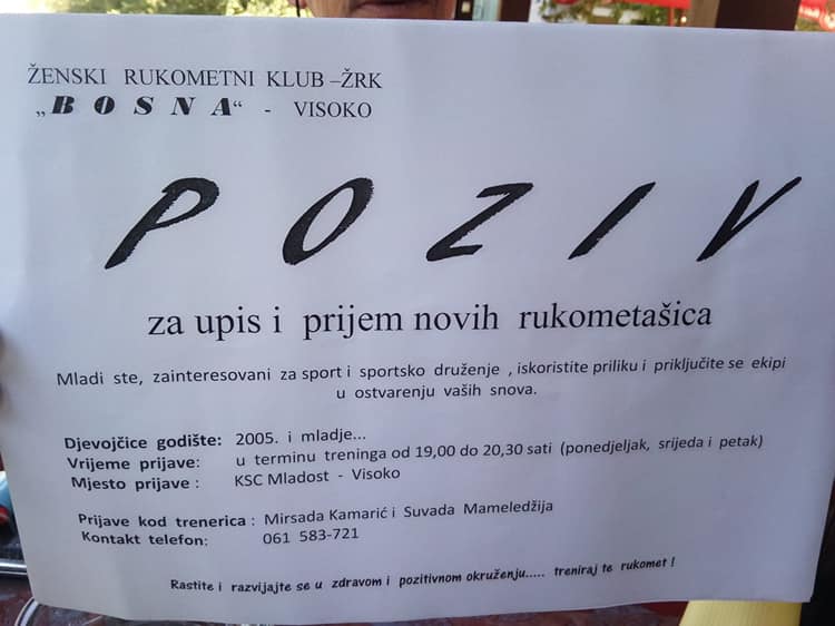 ŽRK “Bosna” Visoko raspisala poziv za upis novih rukometašica u školu rukometa