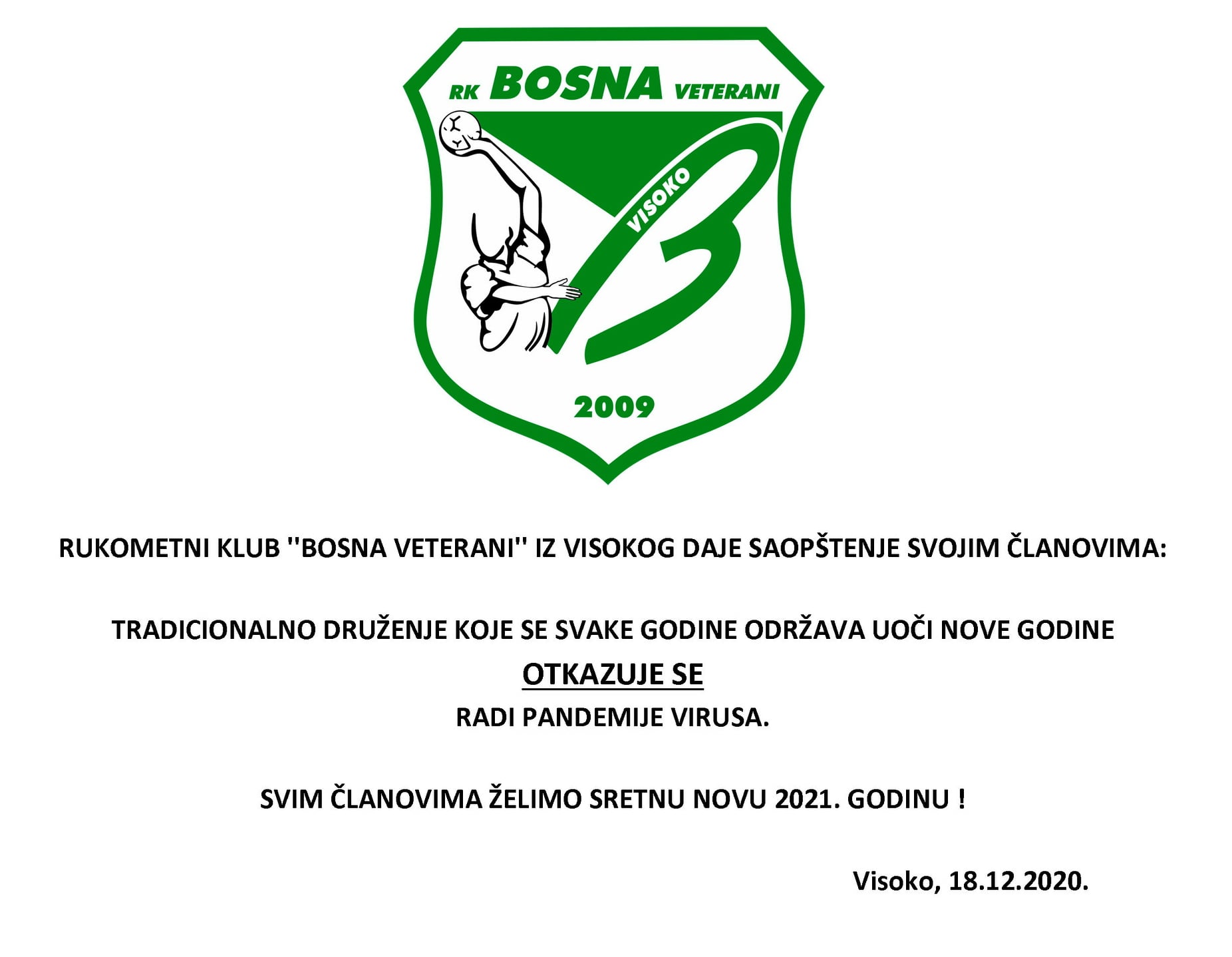 Otkazano tradicionalno druženje RK “Bosna veterani”