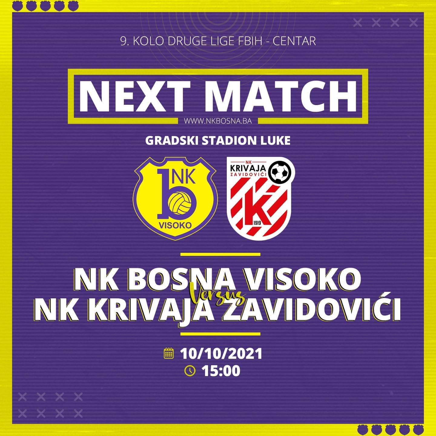 Nogomet: Bosna sutra dočekuje Krivaju iz Zavidovića