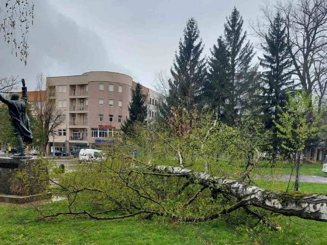 Jak vjetar rušio drveće i tende u Prijedoru
