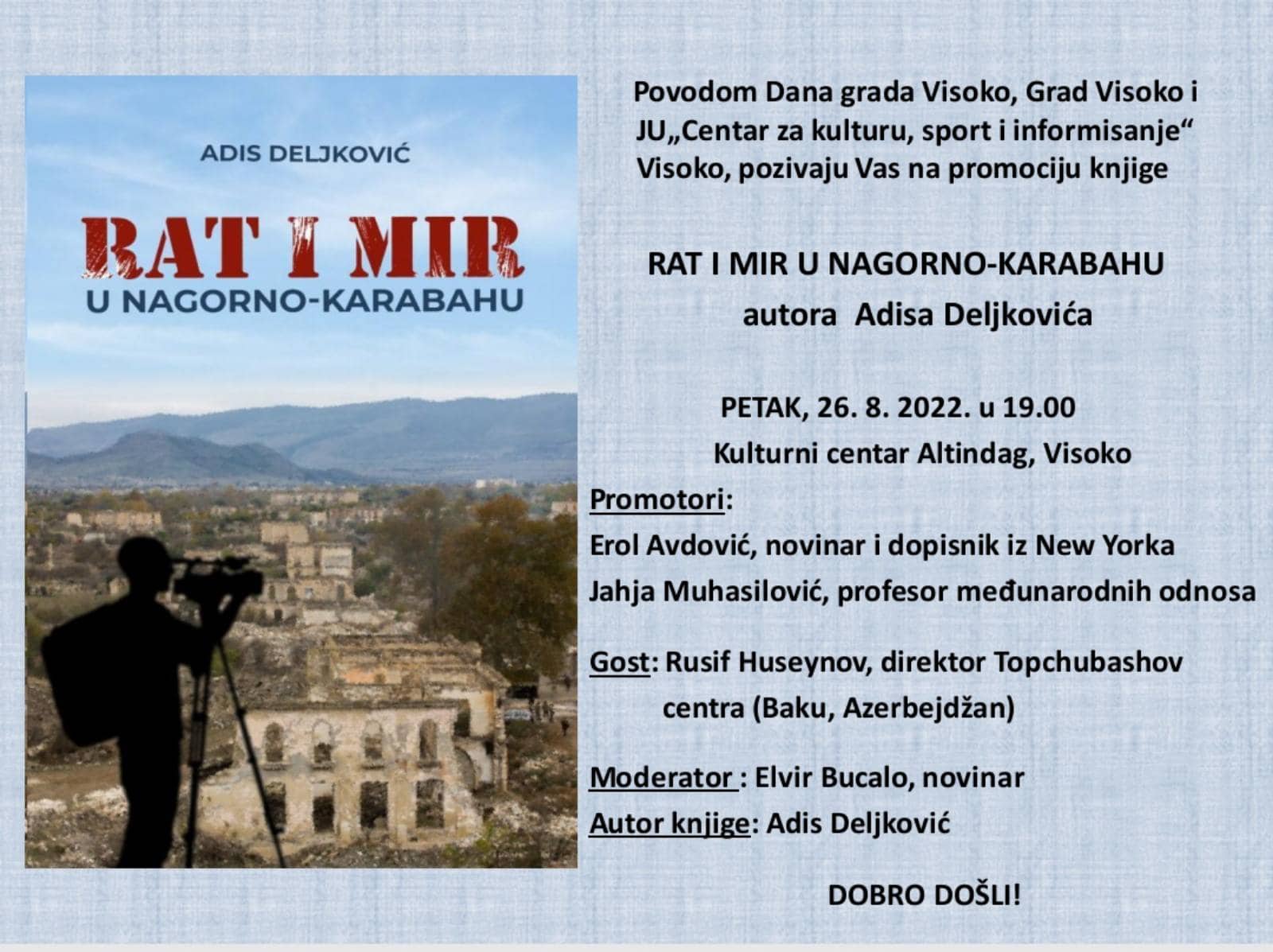 Visočka promocija nove knjige Adisa Deljkovića u petak, 26. augusta